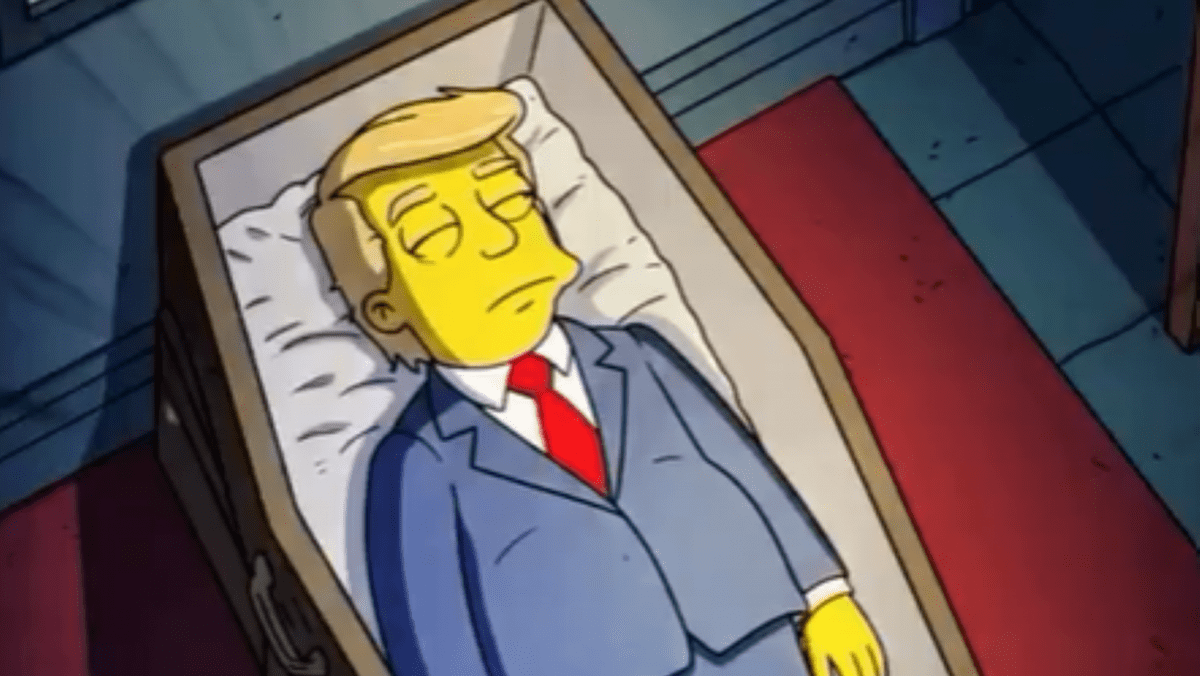 Imagine cu personajul care seamănă cu Donald Trump în sicriu