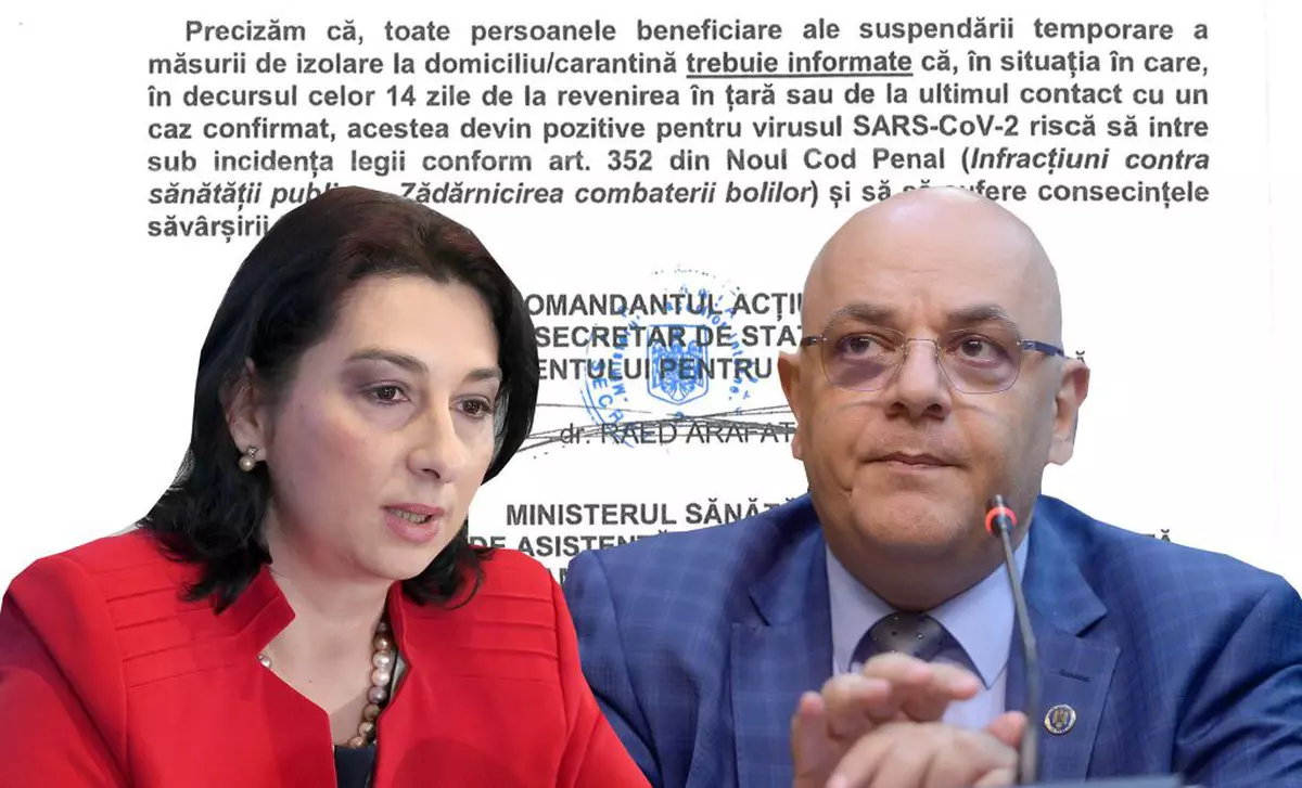 Printr-un document oficial, Raed Arafat și șefa DSP-urilor îi amenință cu închisoarea pe cei scoși din izolare de Curtea Constituțională!
