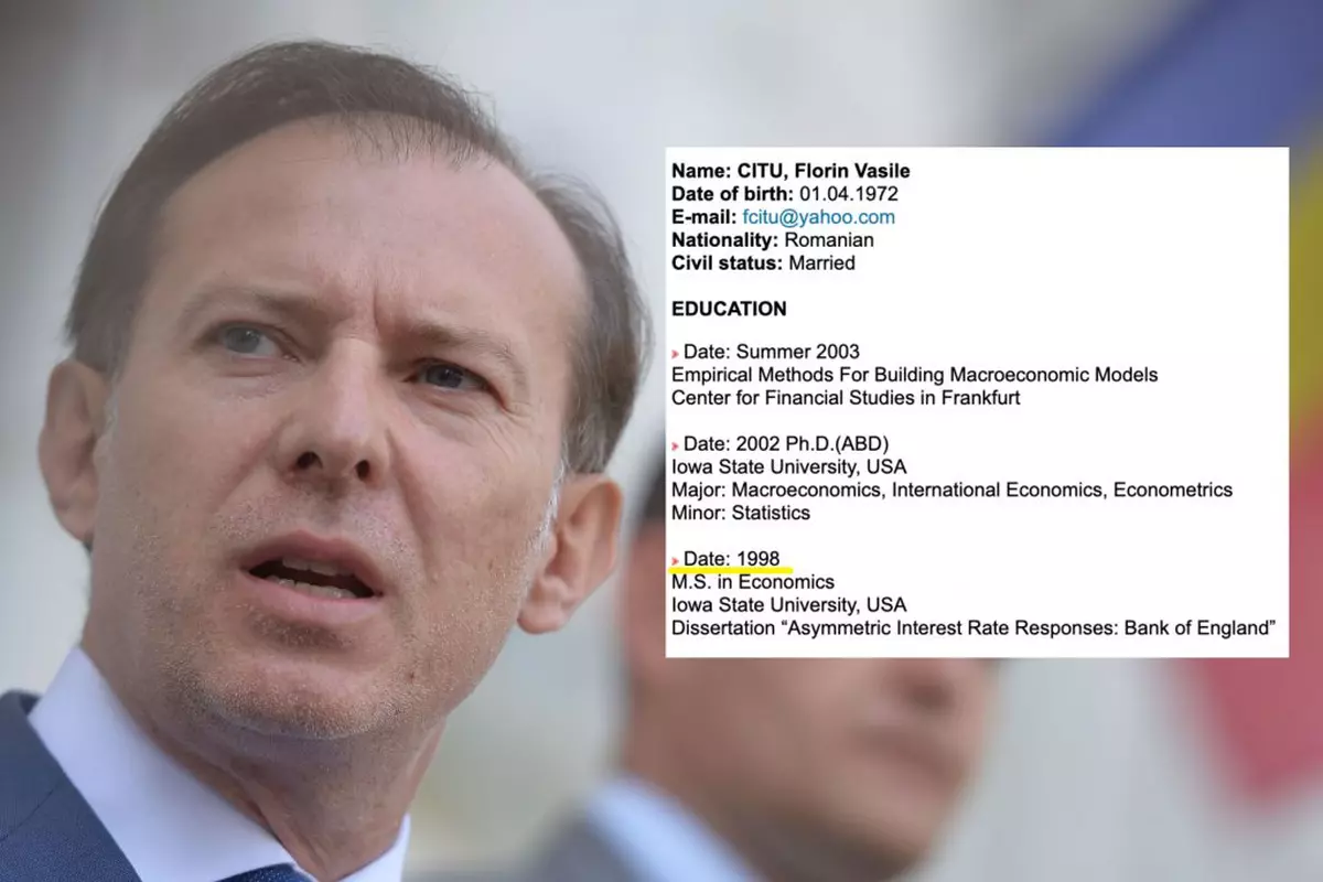 Un al treilea an diferit de absolvire a masterului pe un CV mai vechi al lui Florin Cîțu