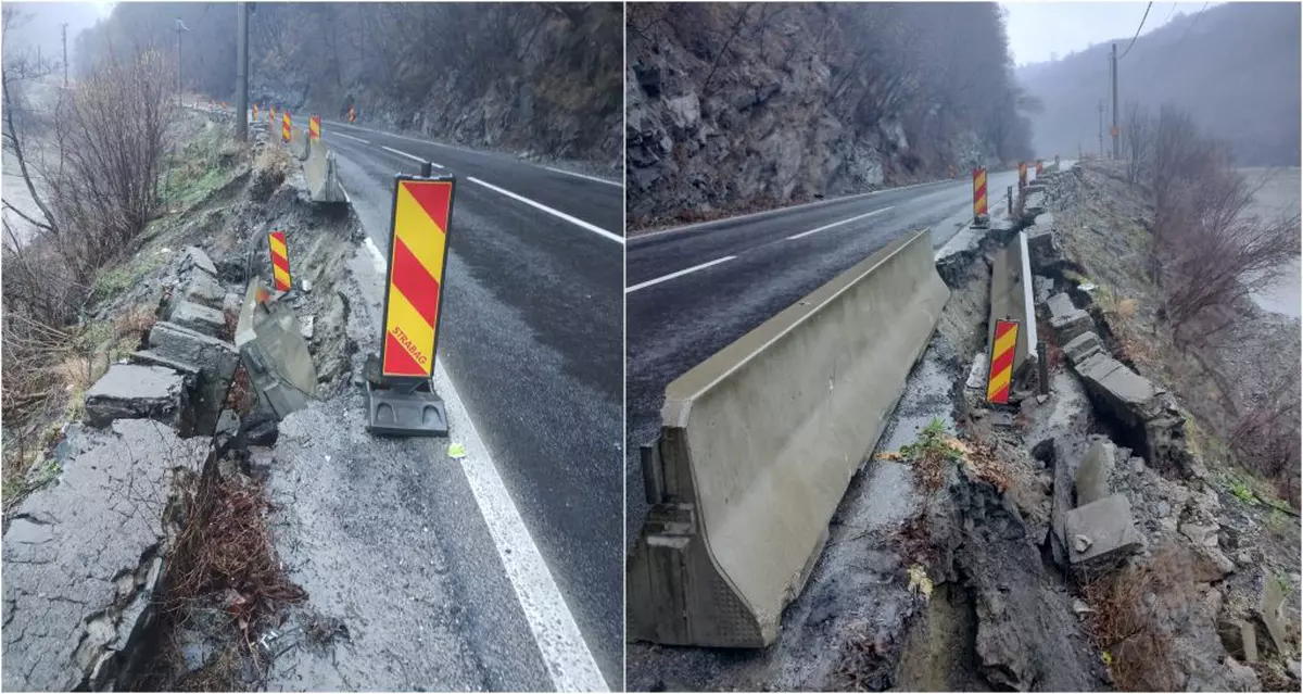 Probleme pe DN7, între Râmnicu Vâlcea şi Sibiu. O porțiune din drum s-a surpat, mai mulți copaci au căzut pe carosabil