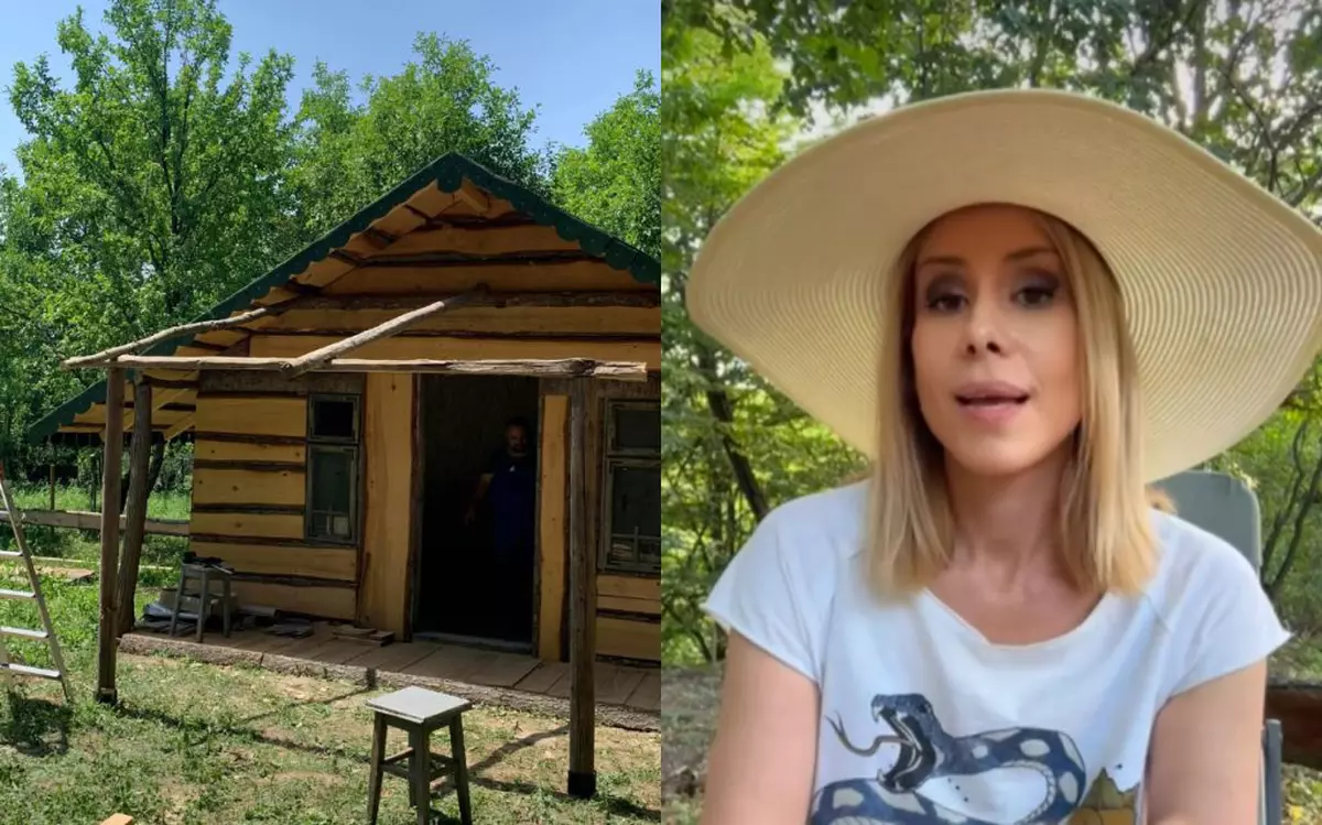 Cabana din pădure a Mihaelei Bilic e aproape gata. Ce modificări a făcut: „Ca să nu o mai bată soarele și ploaia, prispa mea a primit un cozoroc