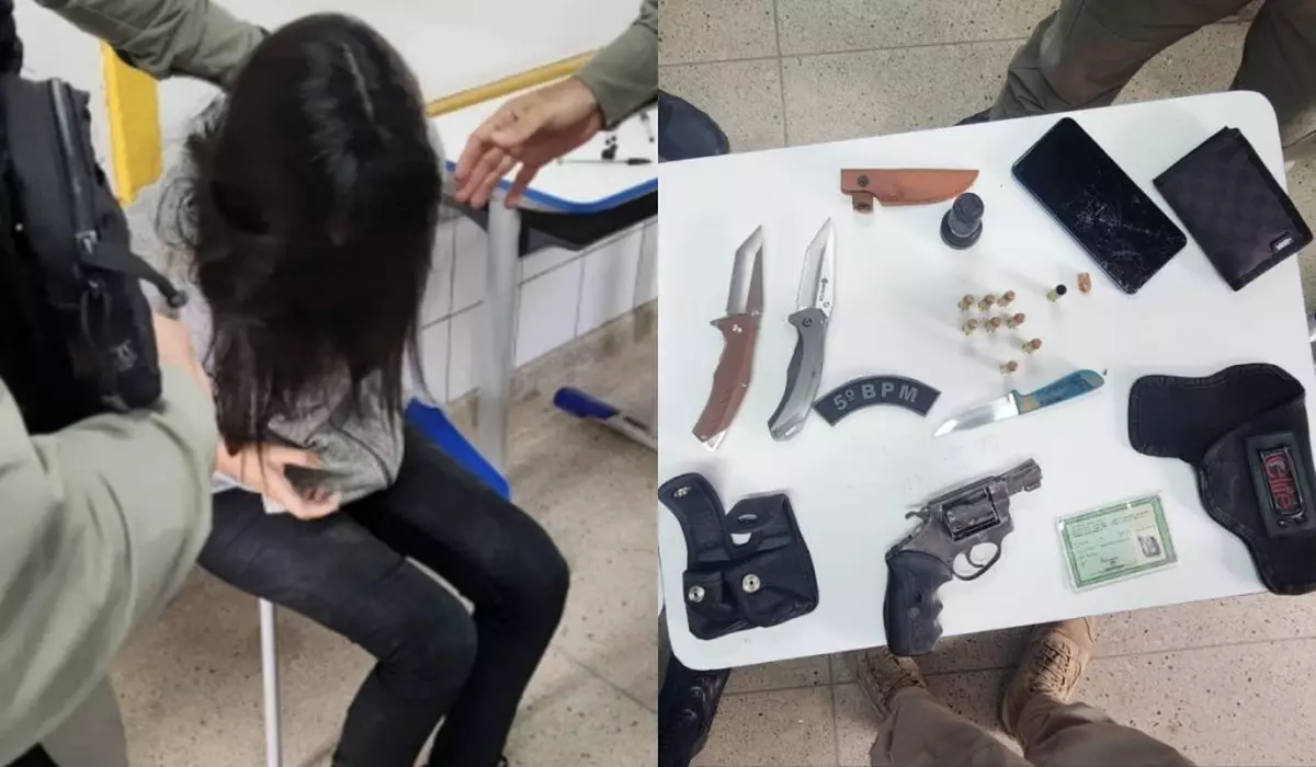 colag foto. in prima fotografie este adolescenta care si-a impuscat un coleg, in a doua sunt armele care au fost gasite asupra ei