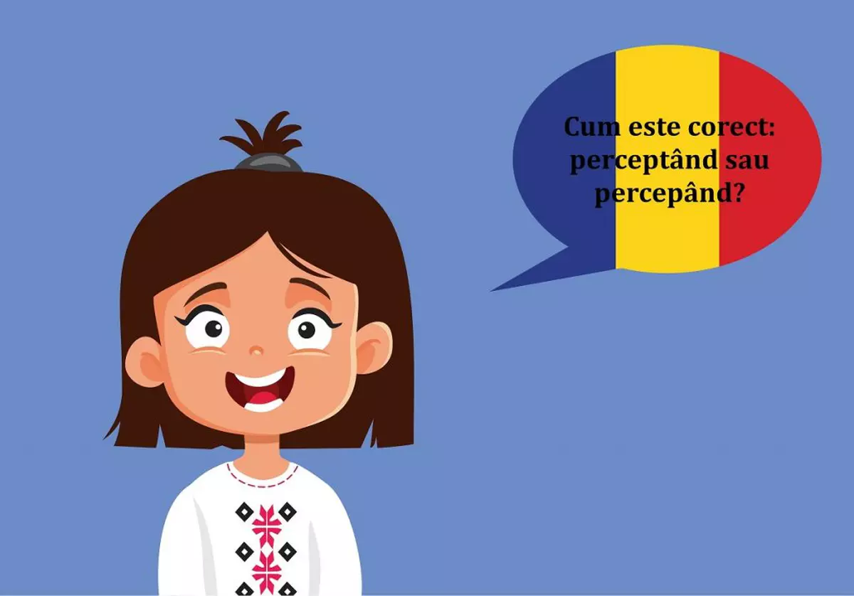 Ilustrație cu o fetiță îmbrăcată în ie, care vorbește in romana