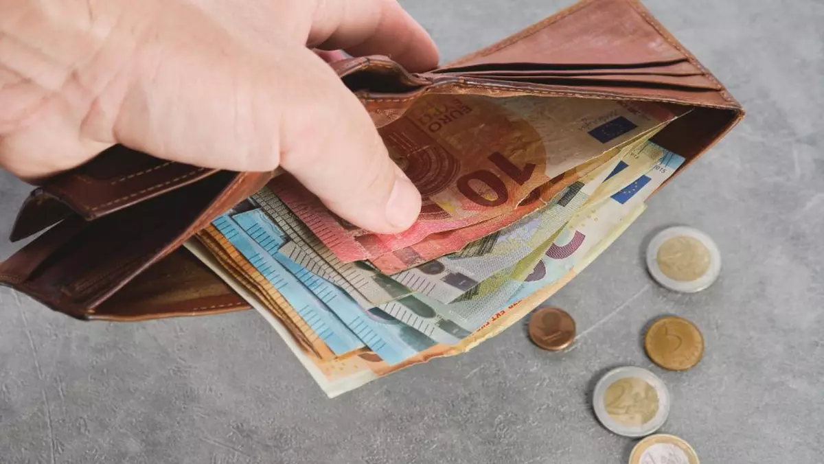portofel cu banci cash bancnote euro monede