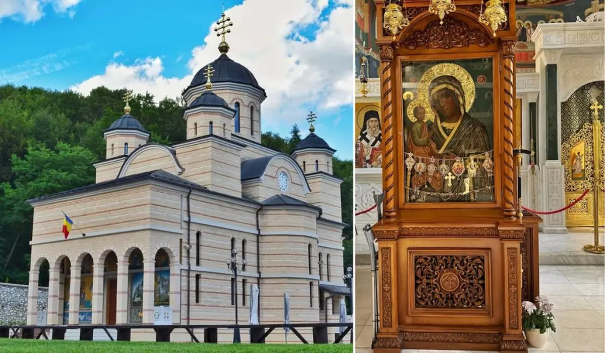 colaj foto stânga manastirea izbuc din bihor, dreapta icoana facatoare de minuni