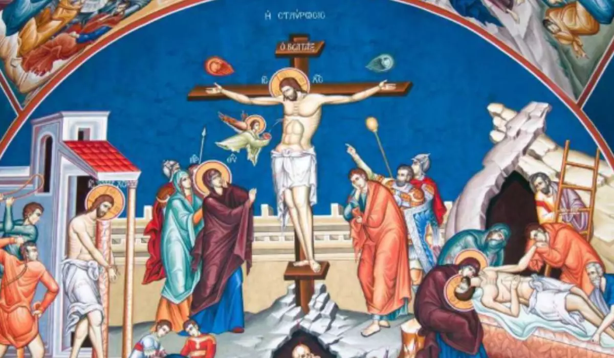 În imagine este ilustrat Iisus Hristos răstignit