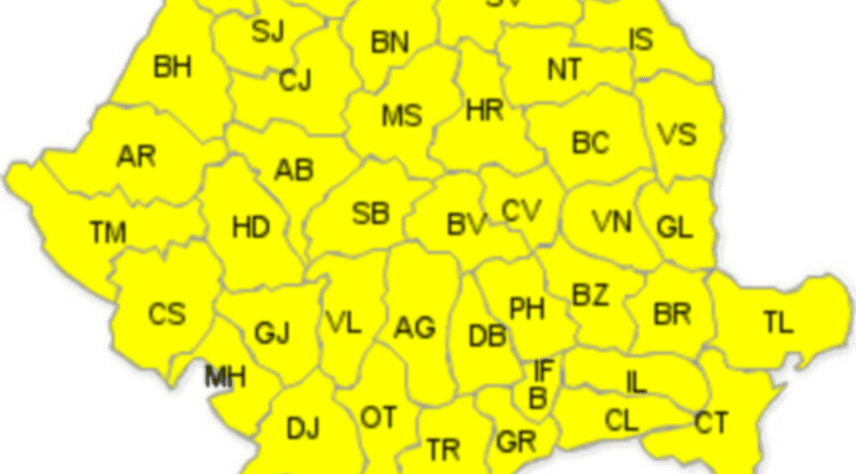 COD GALBEN DE PLOI TORENŢIALE! Uite harta regiunilor vizate