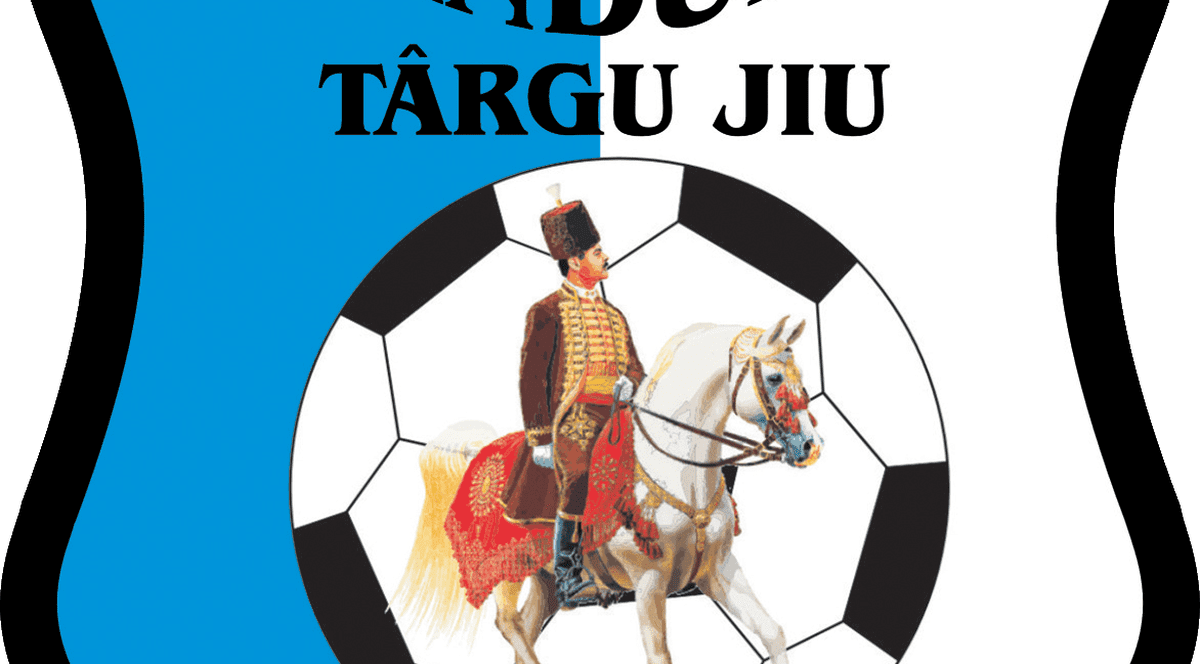 Stema clubului Pandurii Tg. Jiu conține culorile alb și albastru și înfățișează o minge de fotbal și un pandur, soldat din armata lui Tudor Vladimirescu.