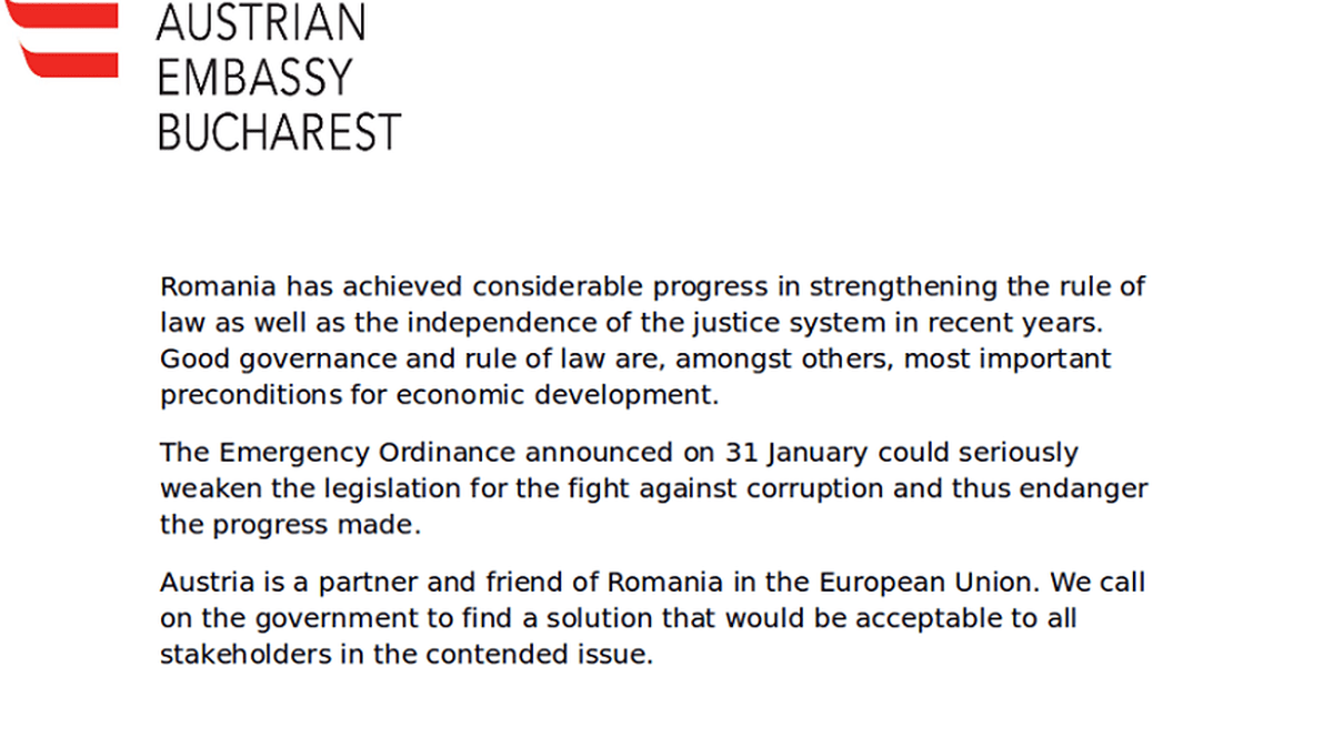 Ambasada Austriei, despre Ordonanță