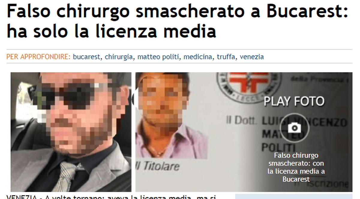 Presa italiană reacționează: "Medic fals de la Veneția în sălile de operație din București"