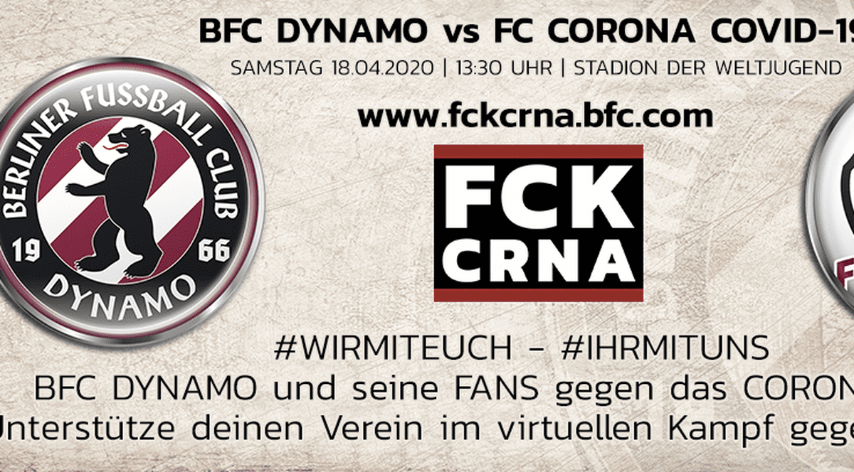Anunțul despre meciul virtual cu FC Corona Covid-19 postat pe site-ul oficial al lui BFC Dynamo. (FOTO: captură bfc.com)