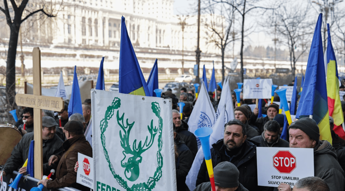 Protest al silvicultorilor în fața Ministerului Mediului, după ce Guvernul le-a redus salariile cu 25%