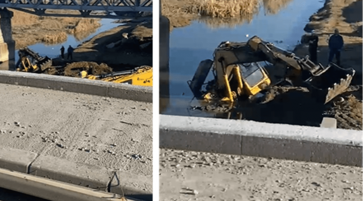 Excavator căzut lângă Ploiești în râul Teleajen, în timp ce lucra pe un pod. „Îi văd în fiecare dimineață”