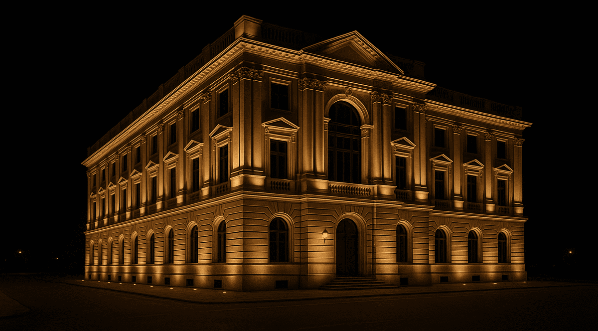 Cladire noaptea iluminata