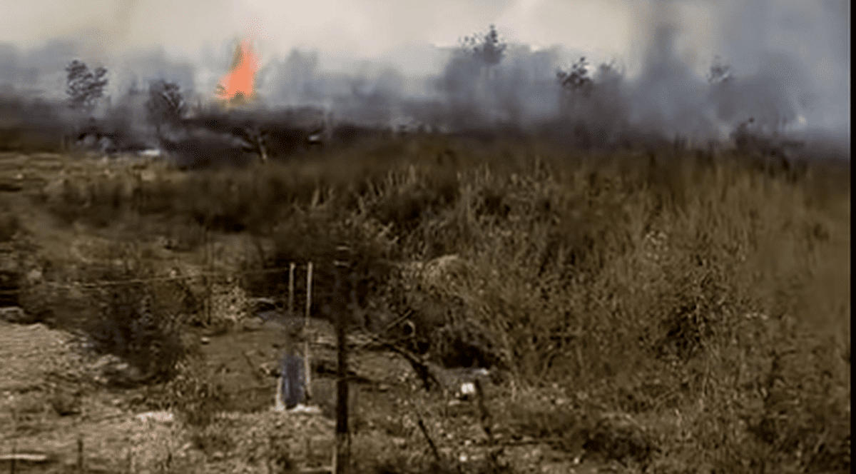 O flacără puternică și un fum gros se văd pe un câmp de la marginea orașului Ploiești, septembrie 2025