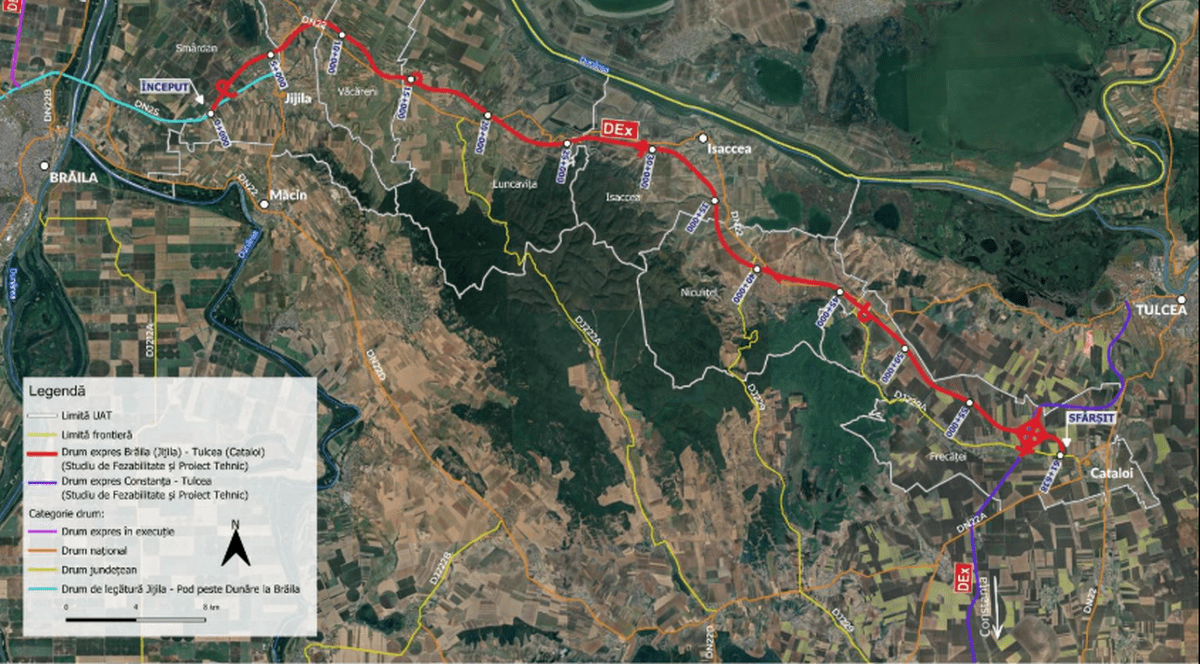 harta Drumului Expres Brăila - Tulcea