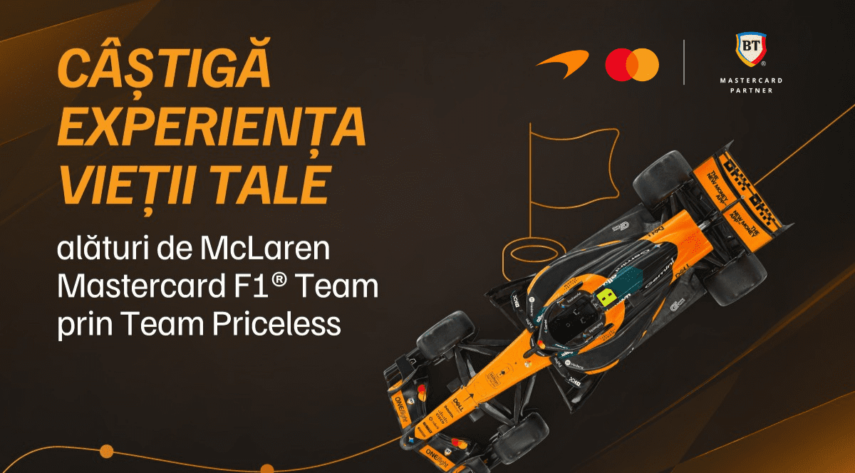Doi români pot ajunge în mijlocul echipei campioane la Formula 1, gratis! Tot ce trebuie să faci e să participi la un quiz al Băncii Transilvania