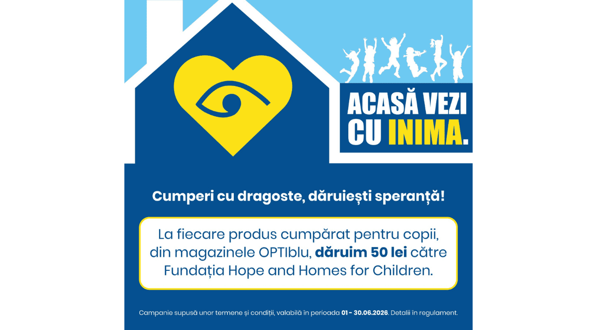 OPTIblu donează 50 de lei către Hope and Homes for Children pentru fiecare pereche de ochelari pentru copii vândută în luna iunie