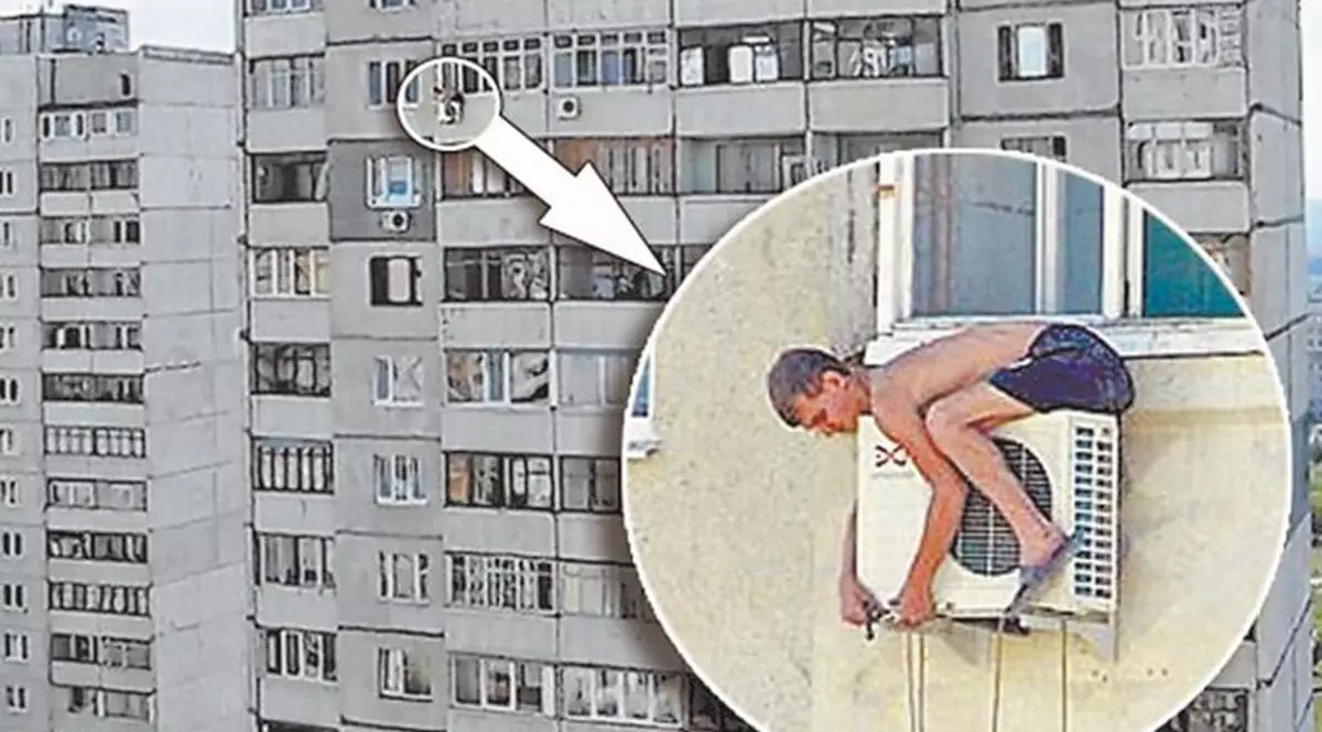 Aşa îşi repară el aerul condiţionat la etajul 16