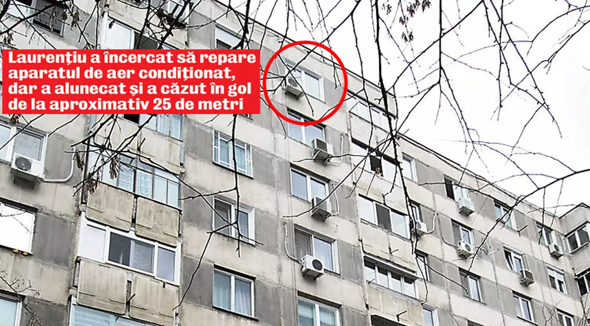 S-a făcut praf, încercând să repare aerul condiţionat la etajul 8