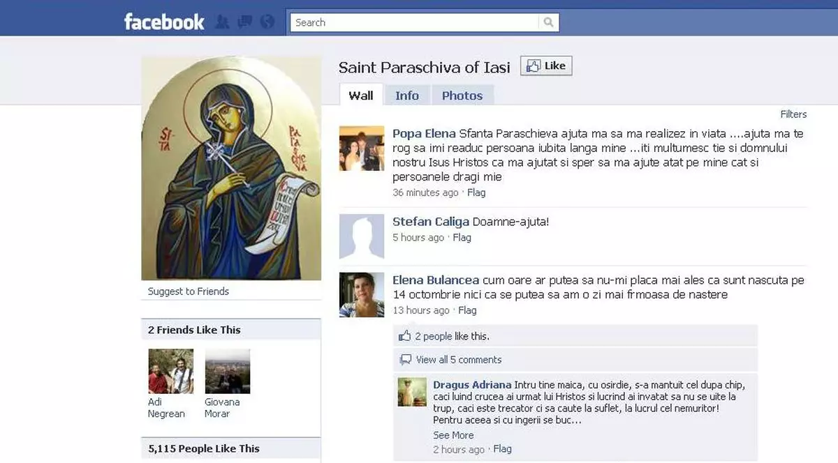 Sfânta Parascheva are cont pe Facebook