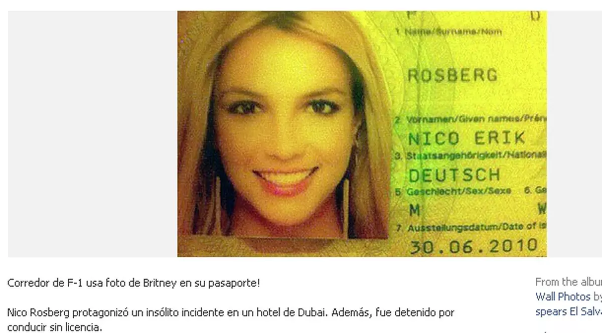 Nico Rosberg s-a trezit cu poza lui Britney Spears în paşaportul său 