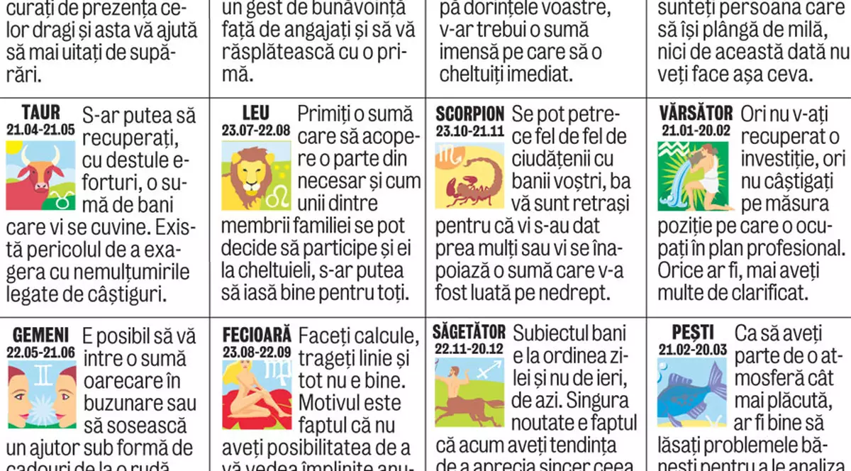 Horoscop | Cum stăm cu banii săptămâna viitoare