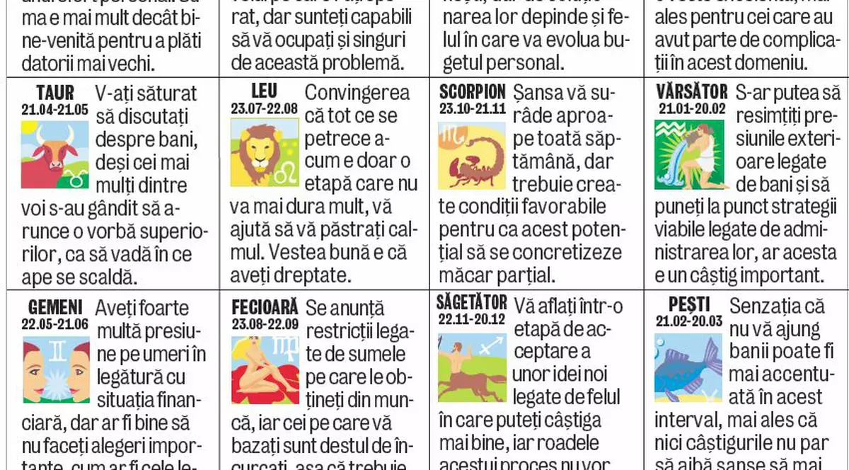 Horoscop | Cum stăm cu banii săptămâna viitoare