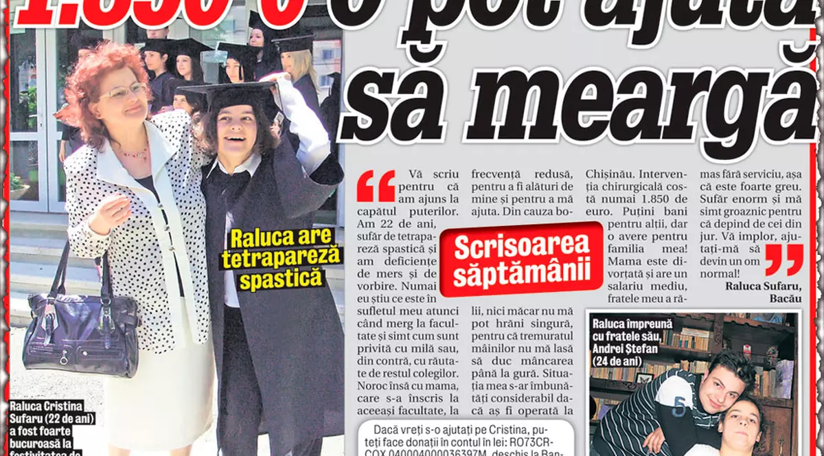 Datorită ziarului Libertatea, Raluca a strâns banii de operaţie