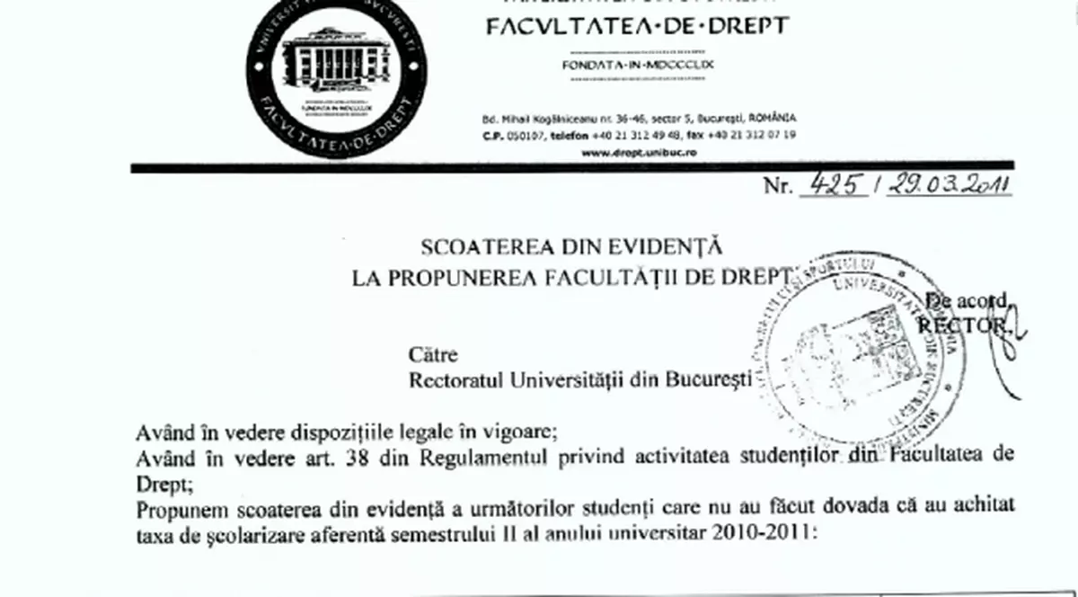 Fata lui Argăseală, exmatriculată din facultate pentru că nu şi-a plătit taxa!