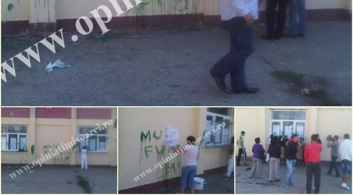 "Mu..e, Funeriu!", înjurături cu vopsea apărute pe pereţii unui liceu din Timişoara 