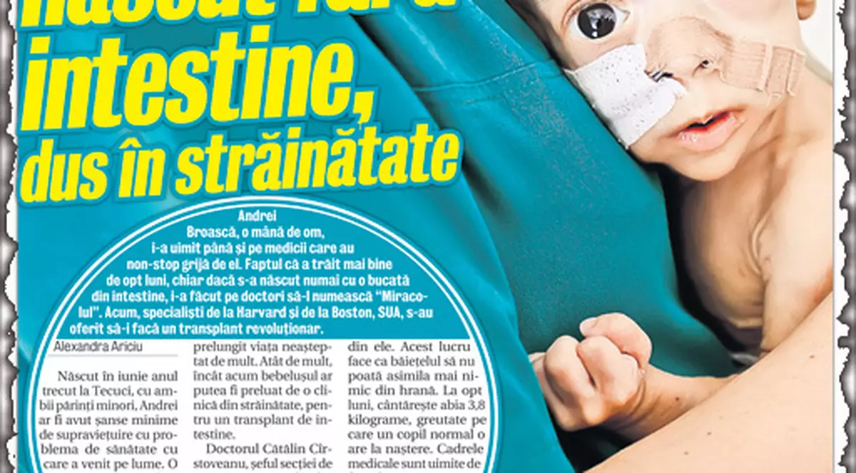 Mama lui Andrei, băieţelul născut fără intestine: "Am putut să îl ţin în braţe pentru prima dată"