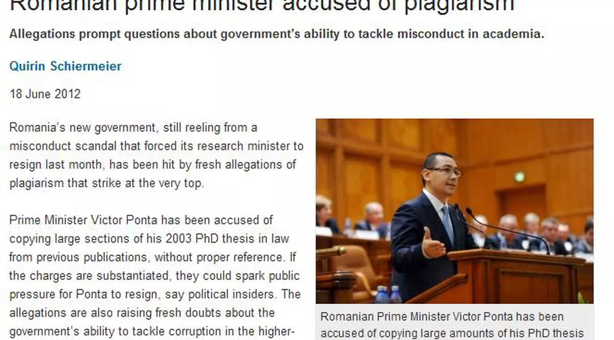 Premierul Victor Ponta, acuzat de plagiat în revista ”Nature”