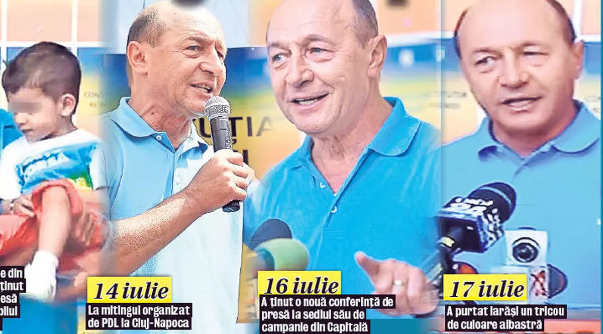 Traian Băsescu, superstițios. Află explicația pentru tricourile albastre pe care le poartă în campanie