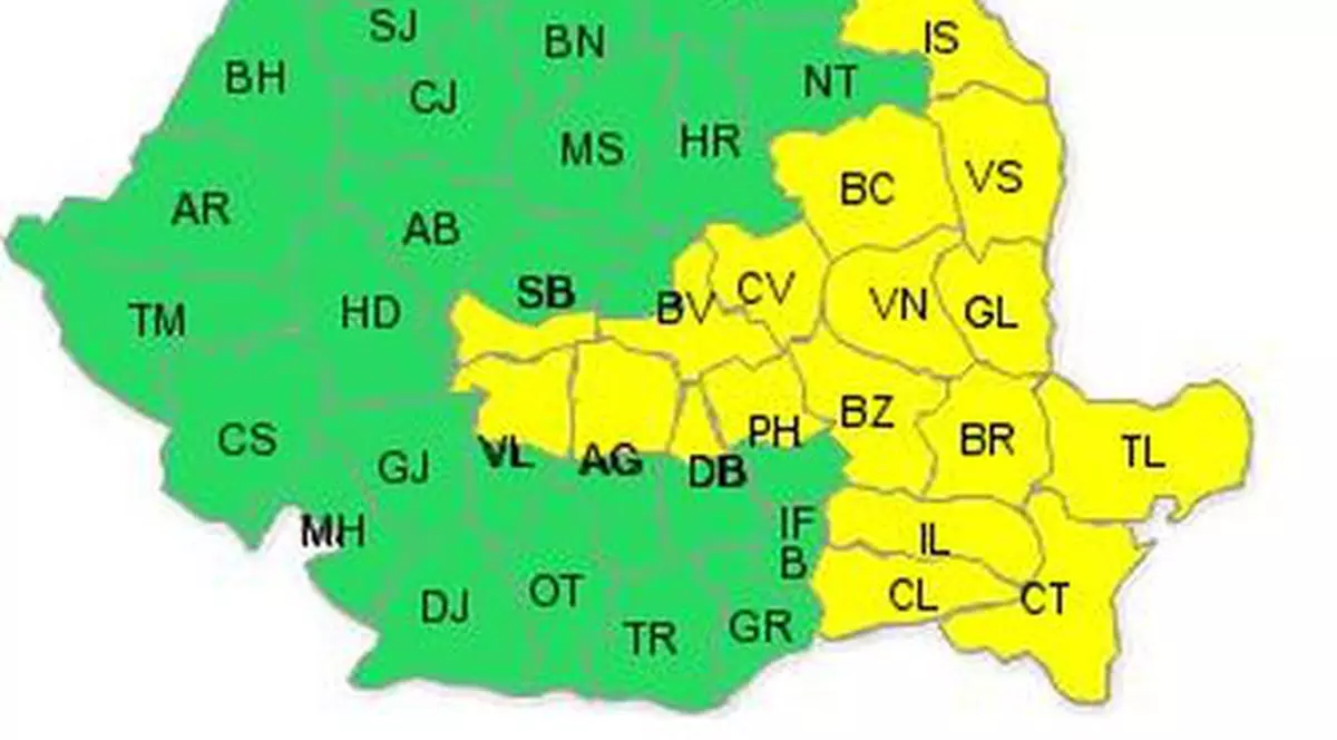 COD GALBEN de VÂNT în 19 judeţe!