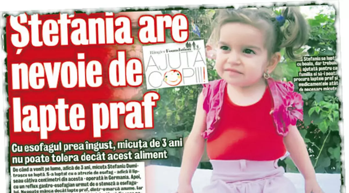 Ştefania are nevoie de baloane de dilatare esofagiană