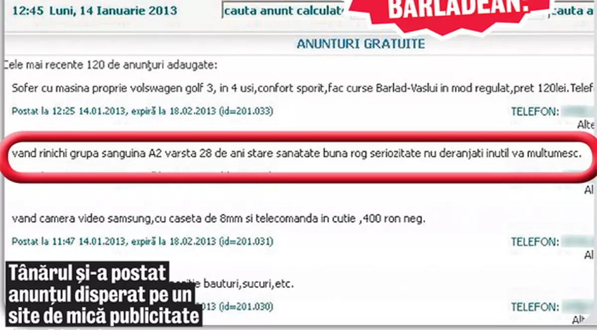 Gestul disperat al unui bârlădean: Îşi vinde un rinichi ca să aibă unde să locuiască