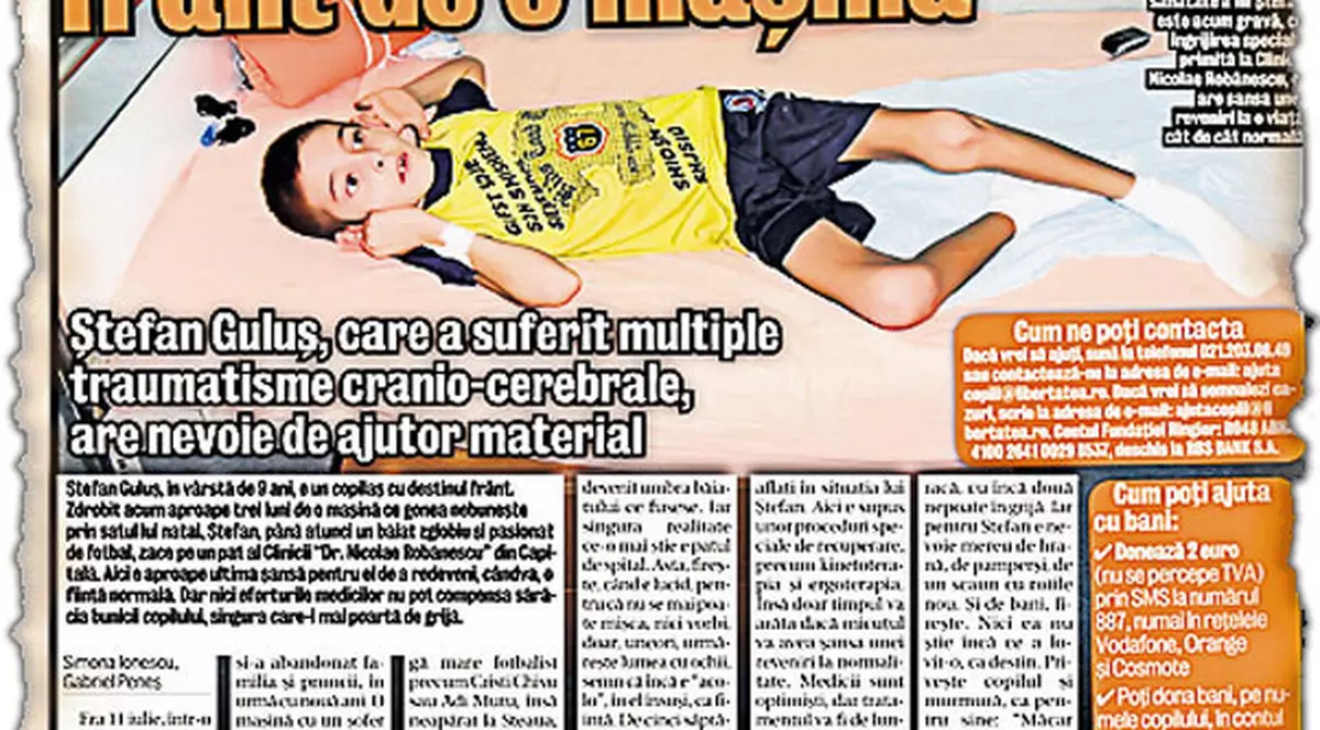Ştefan şi-a revenit parţial | Băiatul lovit de maşină se luptă acasă cu recuperarea