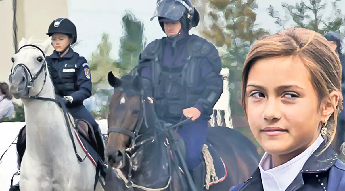 La demonstrația de intervenție antihuligani, alături de jandarmi a participat și o fetiță de 11 ani, călăreaţa Anne Marie