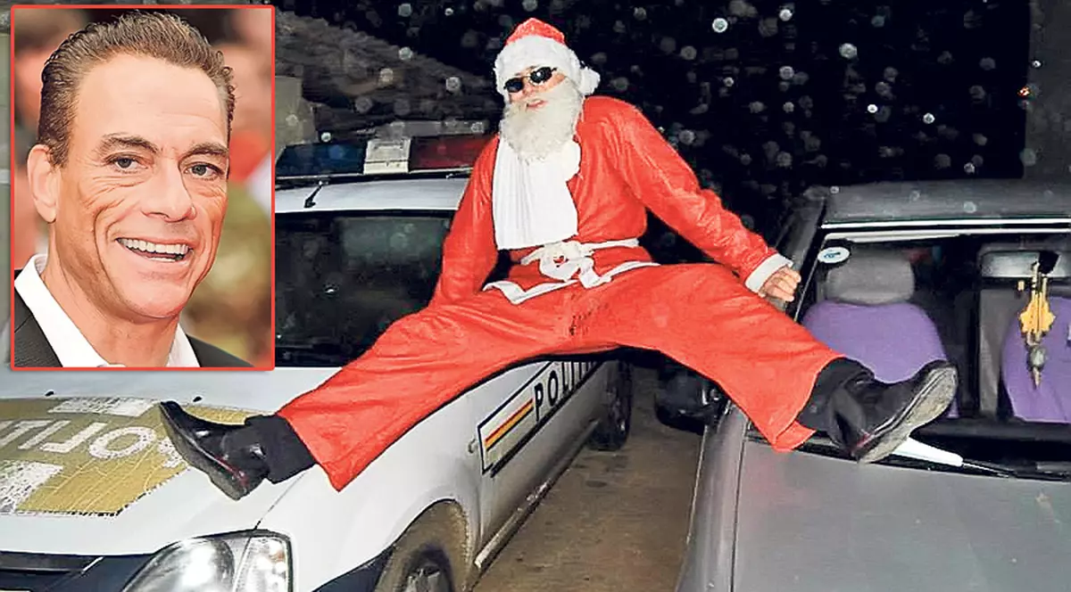 A ajuns de râsul colegilor! Poliţistul-Moş Crăciun s-a pozat ca Van Damme