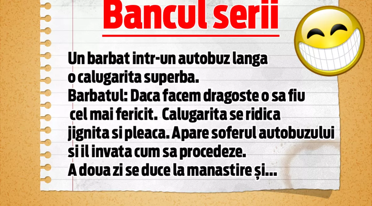 BANC: Un barbat intr-un autobuz langa o calugarita superba...