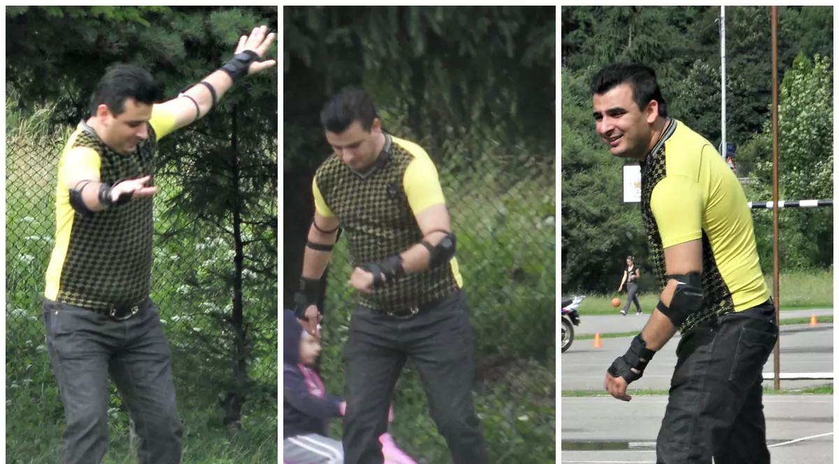 Încurajat de copiii săi, manelistul Liviu Guță o arde cu rolele prin parc!