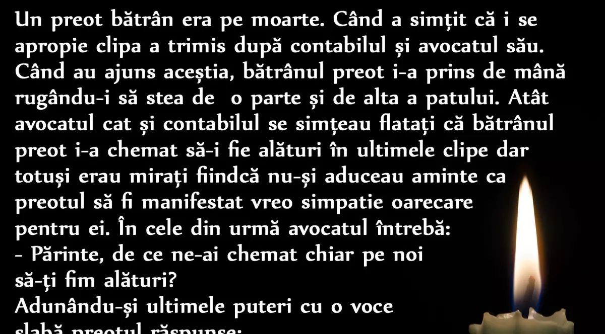 Bancul de sâmbătă: Ce caută un avocat şi un contabil lângă un preot pe moarte
