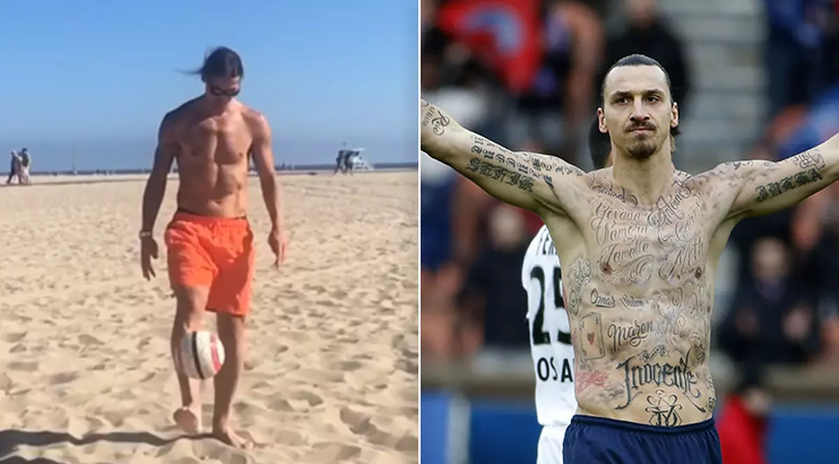 Ibrahimovici face spectacol și pe nisip. Totuși, unde au dispărut tatuajele suedezului? VIDEO