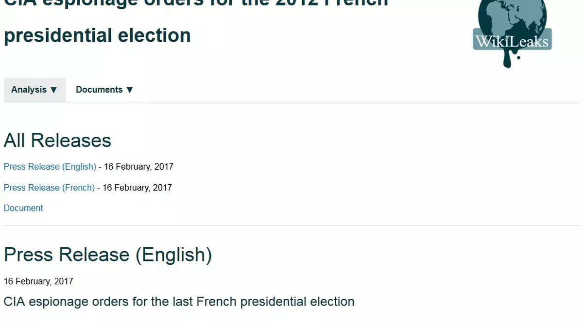 WikiLeaks a publicat presupuse ordine de spionaj emise de CIA pentru alegerile prezidenţiale din Franţa