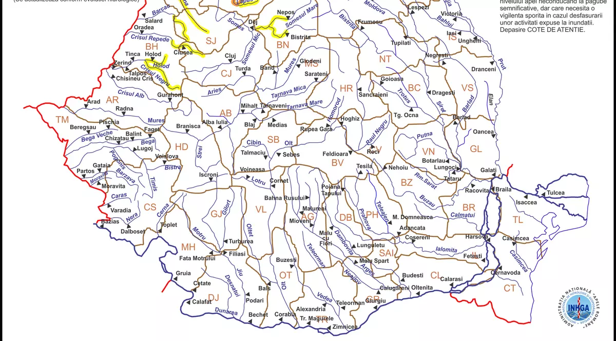 Cod portocaliu de inundații în mai multe bazine hidrografice