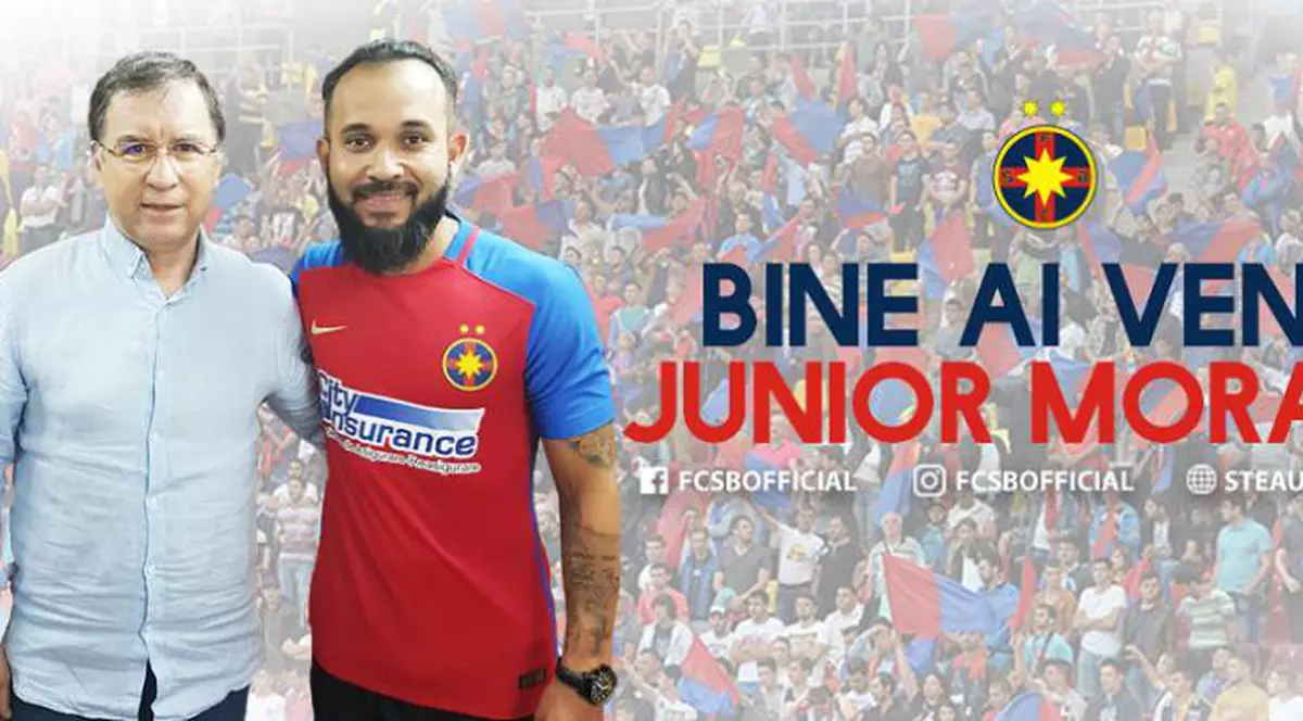 Junior Morais la FCSB. Brazilianul a pozat în tricoul roș-albastru, alături de Valeriu Argăseală