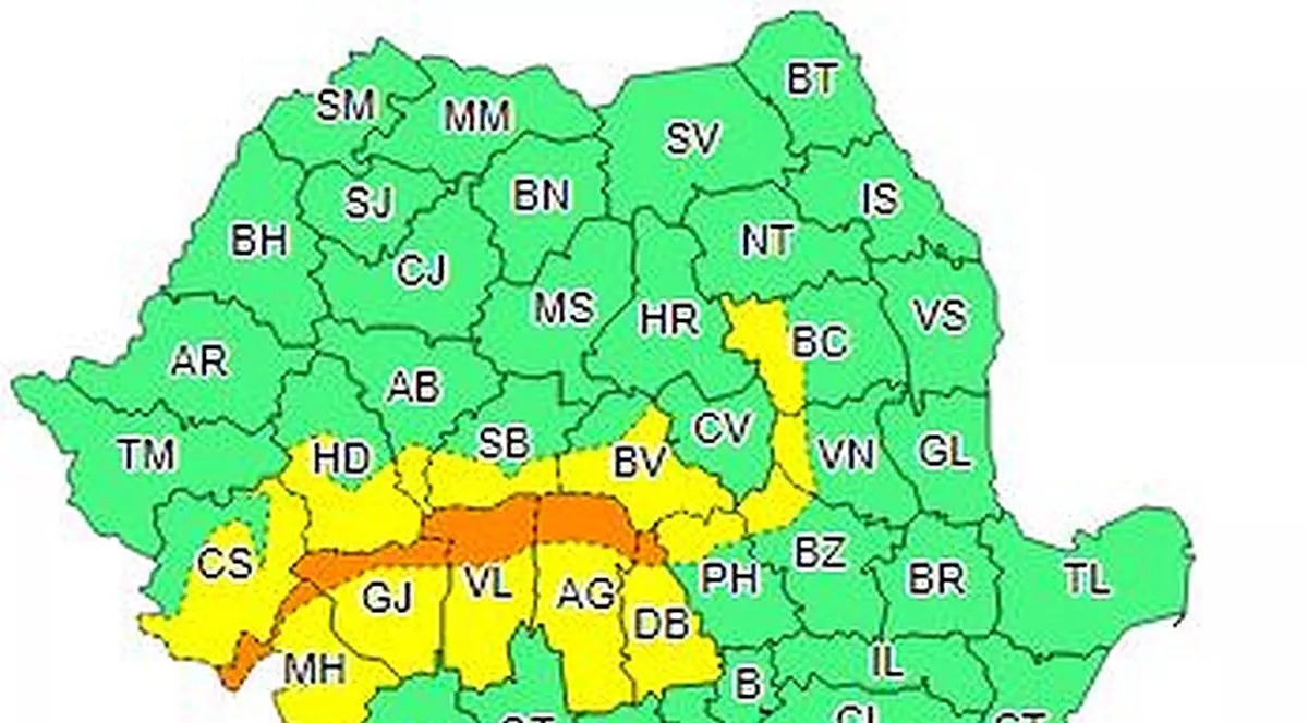 Cod galben de vânt în Sibiu și alte șapte județe ale țării