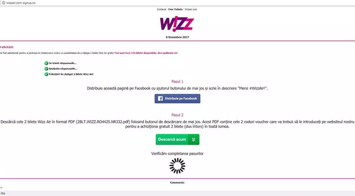 Mare atenție! Țeapa cu bilete gratuite la WizzAir care circulă pe Facebook. Cum să te ferești de ea
