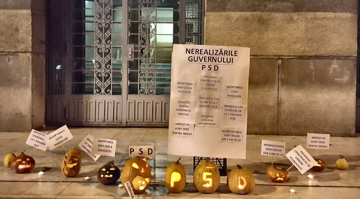 Mesajele tinerilor din PNL Timiș pentru Guvernul PSD, puse în dovleci de Halloween
